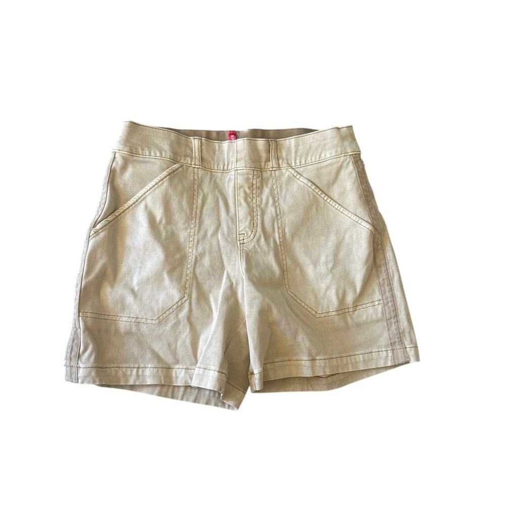 SPANX Women’s Small Beige High Rise Tailored Shorts Stretch Pockets Career Khaki